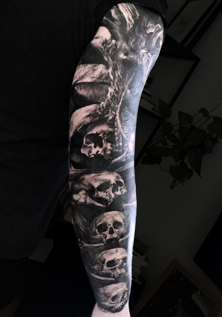 Sleeve tattoo, skull tattoo